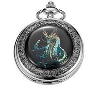 Tiong Retro Dragon Patch Pattern Design Mechanical Pocket Watch, Roman Numerals Mechanical Pocket Watches for Men with Chain Gift