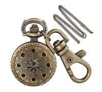 Tiong Retro Star Shaped Hollow Pattern Men's Quartz Pocket Watch with Digital Scale Keychain & Chain - Unisex Design for Daily Use, Gift & Collection