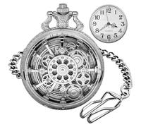 Tiong Silver Hollowed-Out Multi-Gear Men's Casual Quartz Pocket Watch with White Arabic Numeral Dial