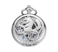 Tiong Silver Hollowed Out Seahorse Pattern Design Mechanical Pocket Watch, Men's Mechanical Movement Roman Numeral Dial Double Opening Pocket Watch, PWM16, fashion