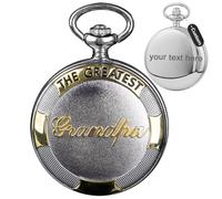 Tiong Silver Personalised Engraved Grandfather Men's Pocket Watches with Chain Customz Gifts for Dad Father Grandpa Grandfather Birthday Father's Day Anniversary Day for Men