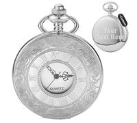 Tiong Silver Personalized Engraved Roman Numerals Pocket Watch Dad Father/Husband/Grandpa/Best Man/Groom Customz Gifts for Birthday Father's Day Anniversary Day Wedding
