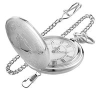 Tiong Silver Smooth Shield Pattern Pocket Watch White Roman Digital Scale Quartz Pocket Watches, Men's Pocket Watch with Chain Christmas Graduation Birthday Father's Day