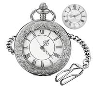 Tiong Silver Transparent Cover with White Roman Numeral Dial with Wave Texture Men's Quartz Pocket Watch