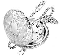 Tiong Sliver Shield Men's Pocket Watch, Arabic Numeral Digital Scale Quartz Pocket Watch, Men's Quartz Pocket Watches with Chain
