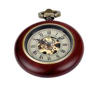 Tiong Small Model Red Brown Mechanical Pocket Watch, Capless Smooth Roman Numerals Men's Mechanical Pocket Watches