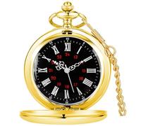 Tiong Smooth Quartz Pocket Watch for Men with Black Dial with Chain Vintage Roman Numerals Quartz Men's Pocket Watch