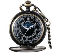 Tiong Smooth Steel Quartz with Calendar Moon Phase Dial Vintage Pocket Watch with Chain Quartz Men's Pocket Watch(Bronze)