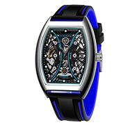 Tiong Square Silicone Mechanical Watch Men's Skeleton Flywheel Watches Waterproof Silicone Strap Mechanical Watches for Men, FOR002-black blue, Modern