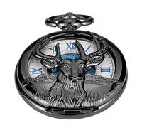 Tiong Steampunk Skeleton Goat Manual Winding Men's Mechanical Pocket Watch, Roman Numerals Pendant Chain Mechanical Pocket Watches for Men