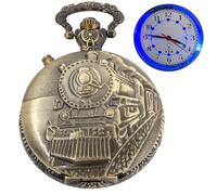 Tiong Turn Left Locomotive Design Pocket Watch with LED Light, Creative Quartz Arabic Numeral Dial for Men's Pocket Watch