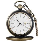 Tiong Unique Quartz with Calendar Dial Pocket Watch Vintage Roman Numerals Pocket Watches with Chain for Men(Bronze)