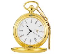 Tiong Unique Smooth Steel Quartz with Calendar Dial Vintage Pocket Watch with Chain Quartz Men's Pocket Watch(Gold)