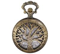 Tiong Vintage Bronze Tree of Life Pocket Watch Forever in My Heart Engraved Steampunk Open Face Pocket Watch with Chain Retro Gift for Men Women