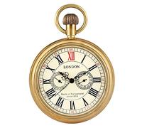 Tiong Vintage Copper Stainless Steel London Design Mechanical Hand-Wind Pocket Watch Mens Watches, gold, every day