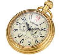 Tiong Vintage Copper Stainless Steel London Design Mechanical Hand-Wind Pocket Watch Mens Watches, Gold-A, Vintage, Classic