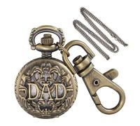 Tiong Vintage DAD Hollowed-Out Keychain Round Men's Quartz Pocket Watch for Men, Arabic Numeral Scale Portable Watch with Chain