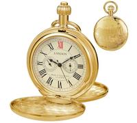 Tiong Vintage Double Open Gold Train London Design Mechanical Pocket Watch Roman Numerals Men's Pocket Watches with Chain