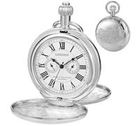Tiong Vintage Double Open Silver Train London Design Mechanical Pocket Watch Roman Numerals Men's Pocket Watches with Chain