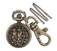 Tiong Vintage Double Pair Bird Men's Quartz Pocket Watch, Vintage Souvenir Gift Keychain and Chain Dual Use Pocket Watch