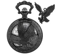 Tiong Vintage Eagle Pattern Design Pocket Watch and Pendant,Classic Black Quartz Pocket Watches with Chain for Men Father's Day Birthday Graduation