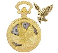 Tiong Vintage Eagle Pattern Design Pocket Watch and Pendant,Classic Gold Quartz Pocket Watches with Chain for Men Father's Day Birthday Graduation