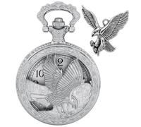 Tiong Vintage Eagle Pattern Design Pocket Watch and Pendant,Classic Silver Quartz Pocket Watches with Chain for Men Father's Day Birthday Graduation