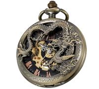Tiong Vintage Mechanical Pocket Watch with Chain, Engraved Lucky Dragon Steampunk Roman Numerals Men's Pocket Watch, Gift for Graduation Birthday Father's Day