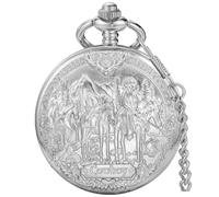 Tiong Vintage Pocket Watch Engraved Cowboy Skull Wolf 3D Pattern Arabic Numerals Quartz Pocket Watch with Chain Best Gifts, silver-32, every day