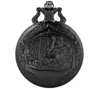 Tiong Vintage Pocket Watch Engraved Cowboy Skull Wolf 3D Pattern Arabic Numerals Quartz Pocket Watch with Chain Best Gifts, CF1215-black