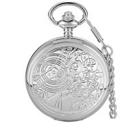 Tiong Vintage Silver Quartz Pocket Watch for Men Arabic Numerals White Dial Men's Pocket Watches with Chain