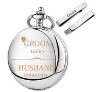 Tiong Wedding Pocket Watch Silver Tie Bar Wedding Keepsake Presents for Groom Wedding Gifts