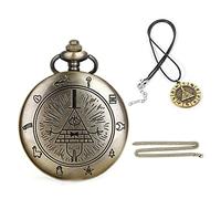 Tiong Weird Town Triangle Devil Men's Pocket Watch Set, Men's Quartz Pocket Watch Strap Gift Box
