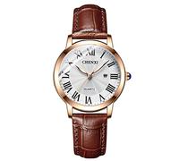 Tiong Women Watch Leather Strap Simple Style Roman Numerals Dial Analog Quartz Watch Stylish Business Ladies Watch, Cx529-brown, Strap.