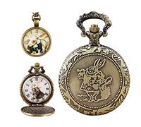 Tiong Women's Pocket Watch Theme Retro Quartz Pocket Watches with Chain Pendant Necklace with Box for Womens Girls