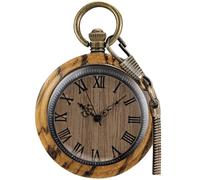 Tiong Wooden Pocket Watch,Customized Wooden Pocket Watches for Men Handmade Bamboo Wood Analog Quartz Custom Pocket Watch with Chain Gift for Father's Day, 03-brown, Quartz Movement
