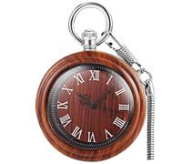 Tiong Wooden Pocket Watches for Men Handmade Bamboo Wood Pocket Watch with Chain Analog Quartz Men's Wooden Pocket Watch, 03-red brown
