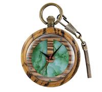 Tiong Wooden Quartz Pocket Watch with Chain Wood Antique Pocket Watches Men's Quartz Pocket Watches for Men with Chain
