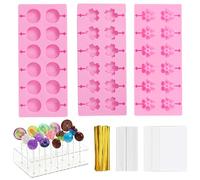TiooDre Cake Pop Maker Kit, Silicone Cake Mold Kit 304PCS Candy Baking Molds with3 Baking Mold, 1 Acrylic Lollipop Holder, 100PCS Treat Sticks, Gold Bow Ties and Bags for Candy/Lollipop/Chocolate