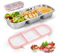 TiooDre Reusable Snack Containers, Stainless Steel Snack Containers with Lids Bento Lunch Box with 3 Compartment, 600ml Reusable Food Storage Containers for School Work Daycare Travel