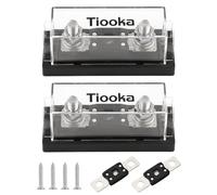 Tiooka 250A MEGA Fuse Holder Kit with 250 Amp Fuses 0/2/4/8 Gauge AWG Fuse Block 2 Pack for Car Audio Truck DIY Fuse Box Automotive Fuse Block Heat Resistant