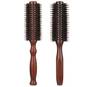 tiopeia 2 Pcs Round Brush Boar Bristle Round Hair Brush Wooden Handle Styling Brush Anti Static Quiff Roller Hair Comb for Women and Men, Straightening and Curling, Wet and Dry Hair