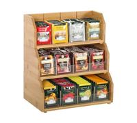 TIOPGHAD 3-Layer Stackable Bamboo Tea Bag Organizer Storage Holder, Natural | Holds 260 tea bags, Removable Compartments, Wood, Acrylic dividers, 12.2 x 7.5 x 13.8 in, for Cabinet, Countertop, Office