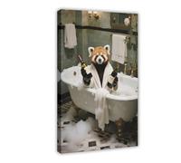 TIOQFJD Bathtub Little Panda Red Wine (3) Canvas Poster Wall Art Decor Print Picture Paintings for Living Room Bedroom Decoration 16x24inch(40x60cm)