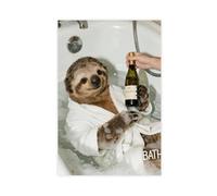 TIOQFJD Bathtub Sloth Red Wine Poster (1) Canvas Poster Wall Art Decor Print Picture Paintings for Living Room Bedroom Decoration 16x24inch(40x60cm)
