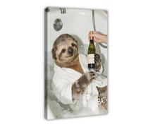 TIOQFJD Bathtub Sloth Red Wine Poster (1) Canvas Poster Wall Art Decor Print Picture Paintings for Living Room Bedroom Decoration 16x24inch(40x60cm)