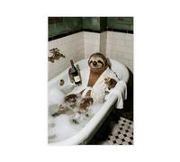 TIOQFJD Bathtub Sloth Red Wine Poster (3) Canvas Poster Wall Art Decor Print Picture Paintings for Living Room Bedroom Decoration 20x30inch(50x75cm)