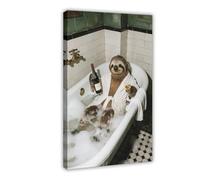 TIOQFJD Bathtub Sloth Red Wine Poster (3) Canvas Poster Wall Art Decor Print Picture Paintings for Living Room Bedroom Decoration 16x24inch(40x60cm)