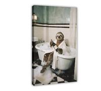 TIOQFJD Bathtub Sloth Red Wine Poster (4) Canvas Poster Bedroom Decor Landscape Office Room Decor Gift 20x30inch(50x75cm)