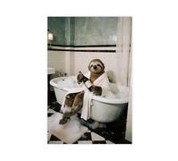 TIOQFJD Bathtub Sloth Red Wine Poster (4) Canvas Poster Wall Art Decor Print Picture Paintings for Living Room Bedroom Decoration 20x30inch(50x75cm)